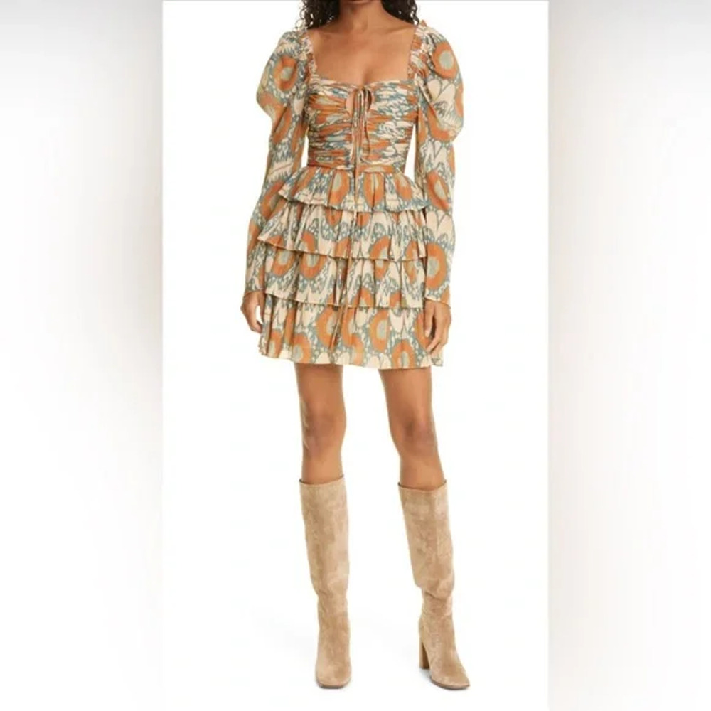 ULLA JOHNSON Naiya Dress Metallic Ruffle Mini Size 6